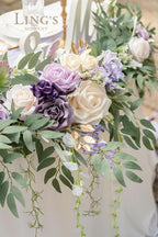 Ling's Moment 9FT Flower Garland for Backdrop Decorations - Wedding Arch Flowers, Eucalyptus & Rose, Artificial Floral Garland for Mantel - Sweetheart Table Decor for Ceremony Reception, Lilac & Gold