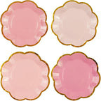 48Pcs Light Pink Scalloped Party Plates - 7inch Gold Foil Gradient Pink Dessert Paper Plate Disposable Cake Plates for Birthday Bridal Baby Shower Wedding Party Decorative Supplies