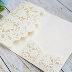 MillaSaw Ivory Embossed Laser Cut Invitation Pocket Envelope, Floral Engraved Invitation Sleeve, for Anniversary Bridal Shower Quinceañera Birthday Party (ivory)