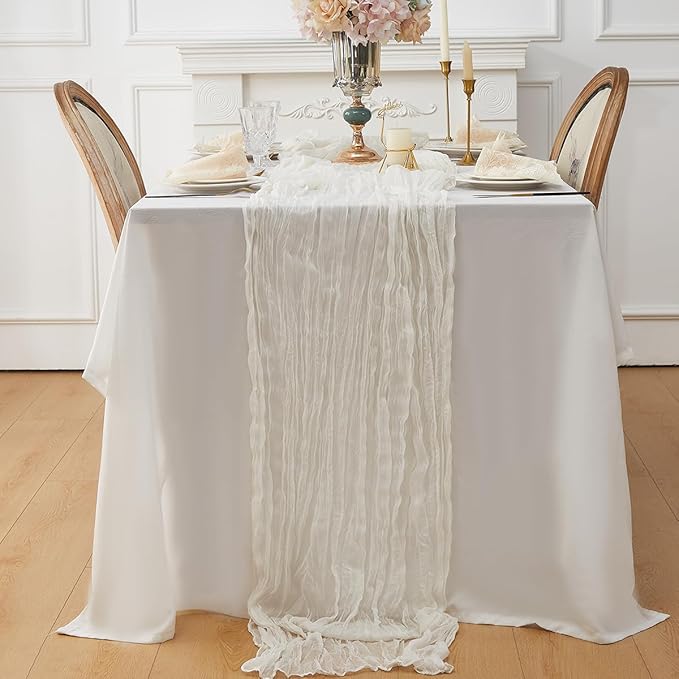 White 2 Pack Cheesecloth Table Runner 120 Inch 10 FT Boho Rustic Gauze for Wedding Baby Shower Party Farmhouse Summer Home Decor Washable