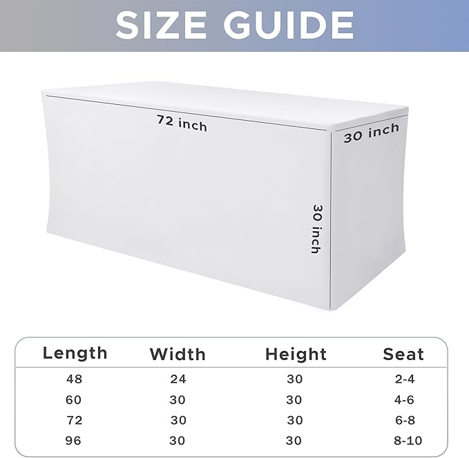 Nasitos White Fitted Table Covers for 6 Foot Tables - 72 x 30 Inch - 2 Pack Stretch Spandex Rectangle Table Clothes, Wrinkle Resistant Tablecloths for Parties, Trade Show, Craft Show, Birthday