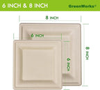 GreenWorks 6 inch and 8 inch Heavy-duty Compostable Plates (each 50 Count), 100 Count Bagasse and Bamboo Fiber Disposable Paper Plates