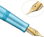 HONG DIAN M2 Black Forest Mini Fountain Pen, Bent Nib & Sleek Shape Aluminium Short Pocket Travel Pen (Lake Blue)