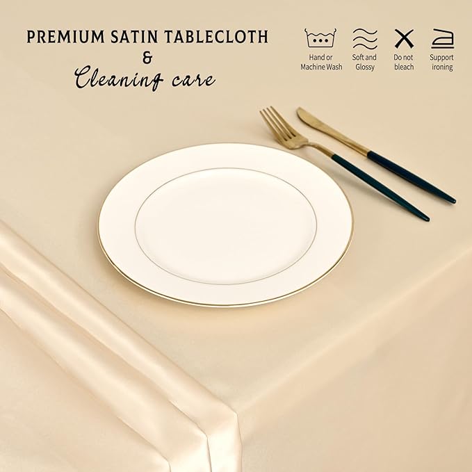6 Packs Satin Tablecloth 57 x 108 Inch Champagne Rectangular Table Cloth Silk Tablecloth Smooth Fabric Overlay Satin Table Cover Decoration for Wedding Party Banquet Events