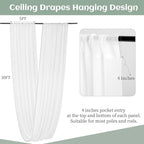 6 Panels White Ceiling Drapes 5ftx20ft Extra Long Wedding Ceiling Drapes Chiffon Fabric Arch Draping Sheer Curtains Soft Drapery Draping Wedding Ceiling Decorations for Party Ceremony Stage Swag