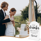 The Drinks are on Us Sign, Open Bar Signs, Wedding Engagement Bridal Shower Party Decor for Reception Ceremony, Weddings Table White Acrylic Sign