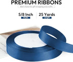 5/8 Inch 25 Yards Satin Ribbon Dark Blue, Solid Color Fabric Ribbon for Gift Wrapping, Wedding, Polyester Gift Ribbon for Birthday Party Decoration, Craft, Hair, Floral, Sewing