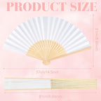 6 Pieces White Hand Held Bamboo Folding Fans Foldable Paper Fans Handheld for Women Girls Wedding DIY Decoration Church Home Party Favors Summer