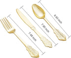 bUCLA 600 Pieces Gold Plastic Silverware - Plastic Gold Utensils - Heavyweight Disposable Cutlery - 200 Forks, 200 Spoons, 200 Knives for Party & Thanksgiving