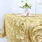Efavormart 90"x132" Wholesale Rectangle Table Cover Champagne Grandiose Rosette 3D Satin Tablecloth for Wedding Party Event