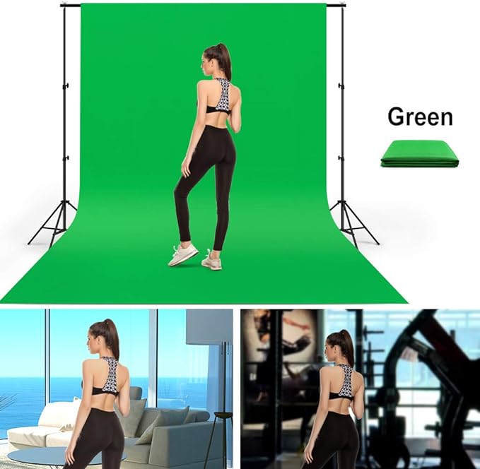 10X20ft Large Green Screen Backdrop for Photography, LCUIRC Two Rod Pocket Chromakey Collapsible Green Polyester Curtain with 4 Clamps for Photography, Zoom Meeting and Game Live Steaming