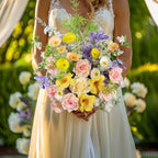 Artificial Flowers Bouquets for Bridal Wedding Home Decor Fake Floral Arrangements for Party Table Centerpieces DIY Silk Flower Set Spring Summer Indoor Outdoor (Combo Pink/Yellow)