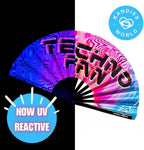 Kandies World UV Reactive Custom Festival Folding Hand Fan - Unique Designs, Made of Bamboo, Clacking Sound, Lightweight - Perfect Rave and Festival Accessory!