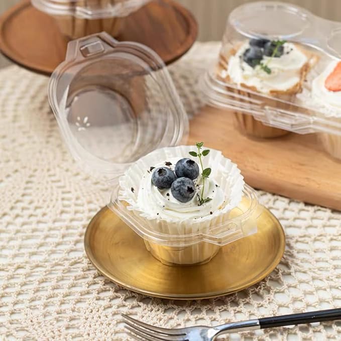 150 Pcs Cupcake Boxes Plastic Individual Cupcake Containers Single Cupcake Carrier with Connected Airtight Dome Lid for Party