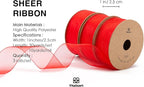 Vitalizart Red Organza Ribbon for Gift Wrapping 1 inch x 30 Yd Extra Density Sheer Fabric Christmas Card Supplies Crafts Bows Tree Decor Wedding Wreaths Wrap 3 Rolls x 10 Yd