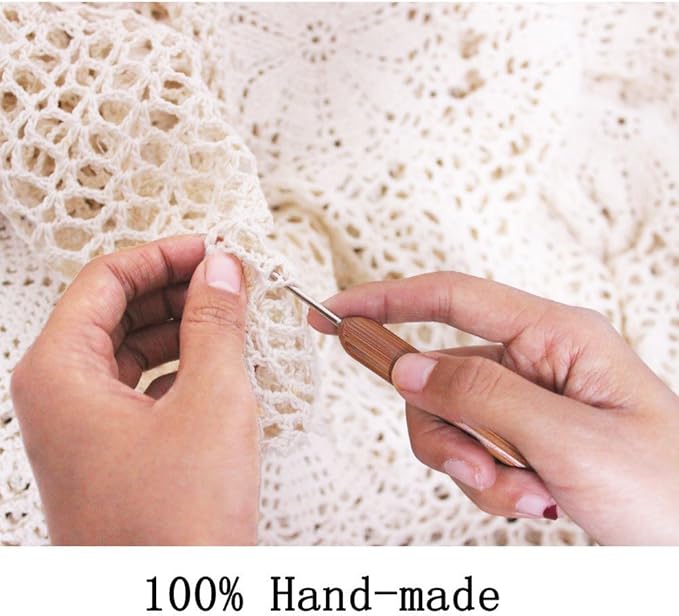 KEPSWET Cotton Handmade Crochet Lace Table Runner Beige Rectangle Coffee Table Dresser Decor (14x72 inch)