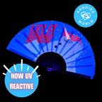Kandies World UV Reactive Custom Festival Folding Hand Fan - Unique Designs, Made of Bamboo, Clacking Sound, Lightweight - Perfect Rave and Festival Accessory!