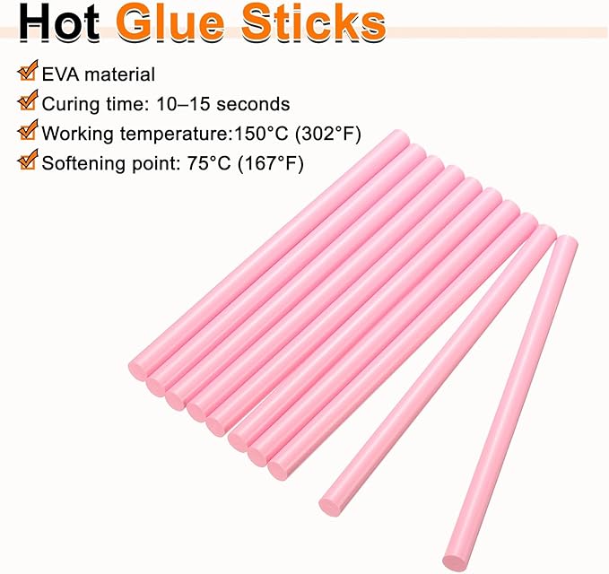 HARFINGTON 10pcs Hot Glue Sticks 0.43" Dia x 7.87" Long EVA Mini Hot Melt Adhesive Glue Stick for Hot Melt Gun Wood Plastic Glass Flowers Fabrics Foam, Pink