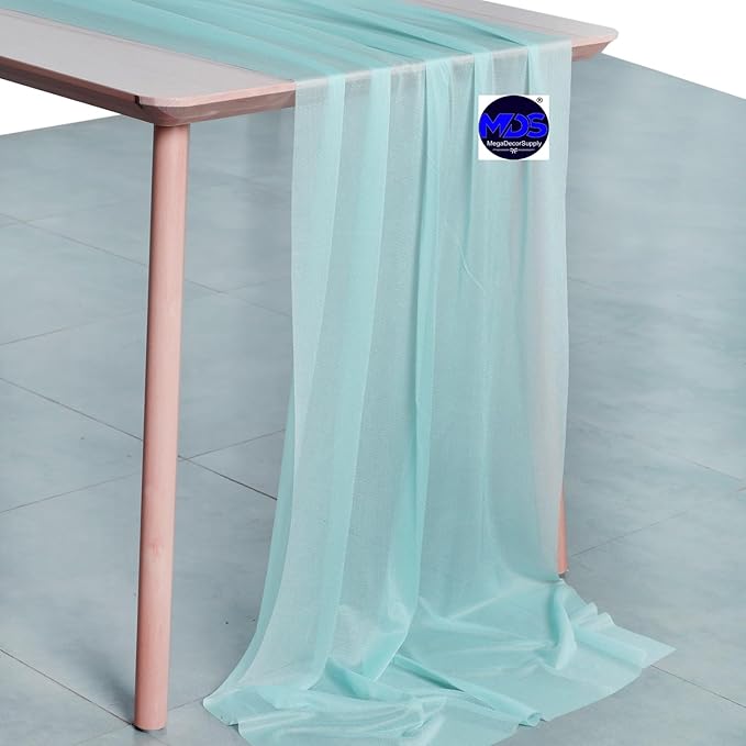 MDS Halloween Chiffon Table Runner - 15 Pack, 29 x 170 Inches, 14ft Each - Sheer Spooky Table Runners for Haunted House Parties, Trick-or-Treat Tables, Witchy Décor, Wedding & Events - Teal
