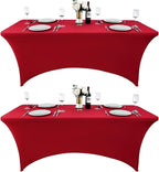 2-Pack 6ft Spandex Table Covers for Rectangle Standard Folding Tables - Wrinkle Resistant Stretch Tablecloths - Ultimate Fitted Table Protector for Parties, Trade Shows, Banquet