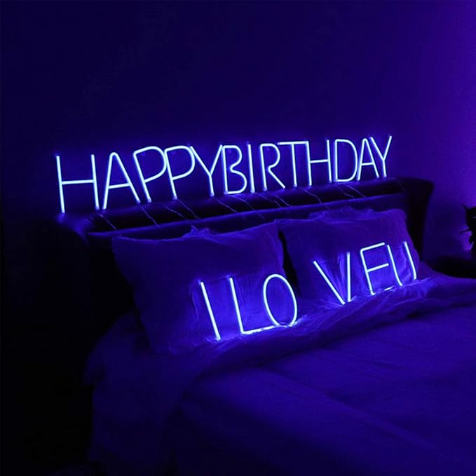 LED Blue Neon Letter Signs Night Light Battery or USB Operated LED Marquee Letters Neon Art Decorative Lights Wall Decor for Children Baby Room Christmas Wedding Party Decoration(Y)