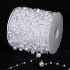 98FT Pearl Beads String Garland, 8mm 3mm White Faux Pearl Beads Roll Strand Bulk for Wedding Party Flower Christmas Decoration DIY Craft