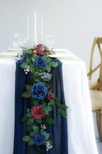 PONATIA 5FT Handcrafted Artificial Rose Flower Garland, Burgundy Flower Garland for Wedding Ceremony Garlands Backdrop Arch Flowers, Ceremony Reception Table Decorations (Burgundy & Navy)