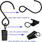 Stainless Steel S Hooks Curtain Clips, 50 Pack Hanging Party Lights Clips, Hangers Gutter Photo, Art Craft Display, 3 Inch Long, Black