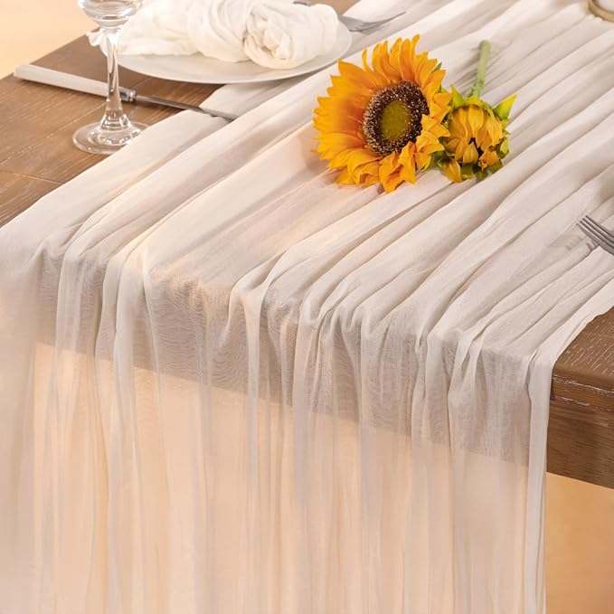 Ivory White Cheesecloth Table Runner 12 Pack Fall Table Runners Boho Gauze 120 Inches White Cheese Cloth Fall Table Decorations for Thanksgiving Weddings Bridal Baby Shower