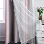FANLI Ombre Rainbow Blackout Curtains for Kid Girls Bedroom Living Room Darking Stripe Double Layer Star Cut Out Wall Home Decor Gradient Grommet Window Curtains (Pink/Grey, 52W x 84L)