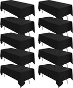 10 Pack Polyester Tablecloth, 60 x 102 Inch Black Polyester Table Cloth for 6 Feet Rectangle Tables, Stain and Wrinkle Resistant Washable Table Cover for Kitchen Wedding Banquet Restaurant Party