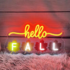 Hello Fall Leaves LED Neon Sign, Fall Home Bedroom Decor Neon Light UV Printing Autumn Party Garden Sign Thanksgiving Door Wall Décor Size:18x 9inches