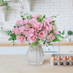 LESING Artificial Rose Silk Hydrangea Flowers Bouquets with Vase Rustic Fake Flowers for Home Decoration Table Centerpiece (Pink)