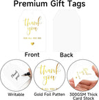 joycraft Thank You for All You Do Tags - 50Pcs Gold Foil Thank You Gift Tags with String, 3.3x2.2in Paper Gift Wrap Hangtags for Wedding, Teacher Appreciation, Mother's Day Thanksgiving, Christmas