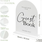White Arch Acrylic Wedding Sign- 8"x10" Guest Book Sign and Base,1/8" Thick | Modern Calligraphy Arched Acrylic Table Sign for Wedding & Event Party