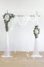 White Artificial Wedding Arch Flowers Kit (Pack of 3) with 26Ft White Shiny Arch Draping Fabric for DIY Wedding Party Ceremony Reception Backdrop Floral Decoration