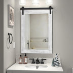 COGOOD Farmhouse Bathroom Mirror - 30 x 21 Rustic Wood Framed Wall Barn Door Mirror for Entryway, Living Room, Vanity Wall Decor (White)