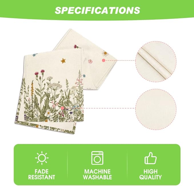 Artoid Mode Antique Herbs and Wild Flowers Summer Table Runner, Spring Fall Kitchen Dining Table Decoration for Home Party 13x120 Inch