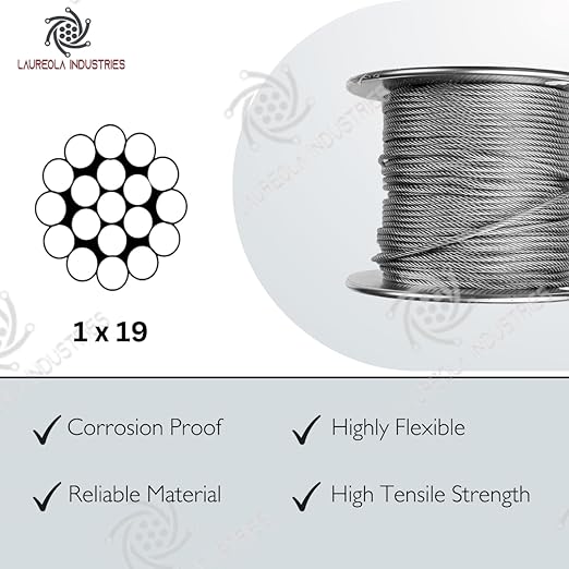 Laureola 1/8" Type-1x19 Grade-316 Stainless Steel Cable Railing Wire Rope - 600ft