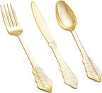 bUCLA 600 Pieces Gold Plastic Silverware - Plastic Gold Utensils - Heavyweight Disposable Cutlery - 200 Forks, 200 Spoons, 200 Knives for Party & Thanksgiving