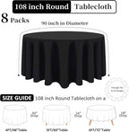 8 Pack Black Round Tablecloth 108 Inch Black Table Cloth Stain and Wrinkle Resistant Round Tablecloths Reusable and Washable Polyester Fabric Table Covers for Buffet Wedding Party and Banquet