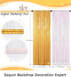 ShinyBeauty 4-Pack Sequin Photo Backdrop Curtains 2x8FT - Glitter Gold & Transparent White Sparkling Wall/Stage Background for Photography Studio, Birthdays, Weddings, Parties