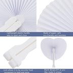 ZWIN 48 Pcs Heart Shaped Paper Fans for Wedding Pocket Folding Paper Fans with Plastic Handle White Blank Fans for Guest Celebration Party Decoration
