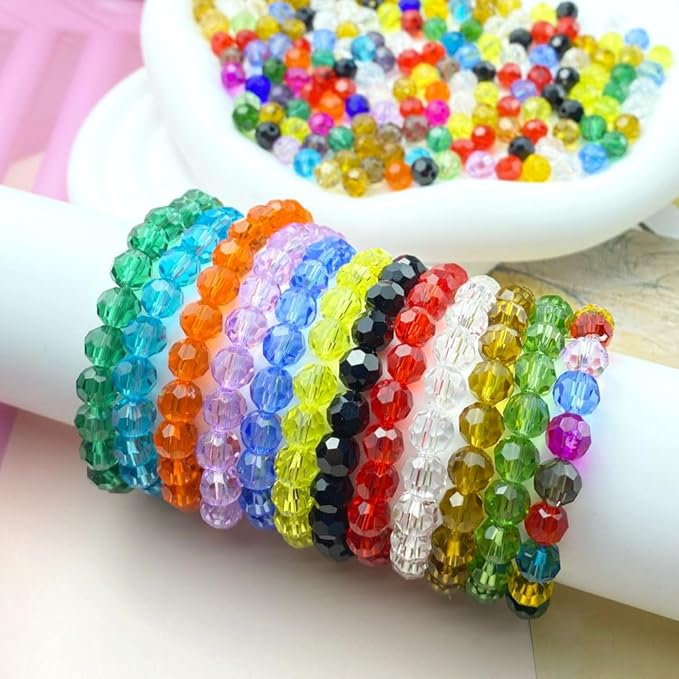 100 PCS 8mm Crystal Glass Beads Round Multiple Faceted Loose Spacer Glass Beads for DIY Handcrafte Bracelet Necklace Earring Jewelry Making(Red)