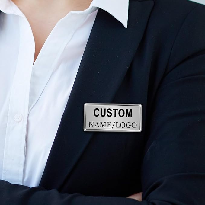 Custom Name Tags ID Badges with Logo Name Personalized Name Badges Name Tag ID Badges with Pin Backing Customizable Name Badges for Business Offices Stores Restaurant, 1.5x2.8 in, 150PCS