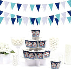 30 Ft Navy Blue Silver Pennant Banner Royal Blue Hanging Paper Triangle Bunting Flag Garland for Birthday Bridal Baby Shower Wedding Ahoy Achor Nautical Pirate Theme Party Decorations Supplies
