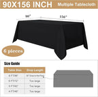 sancua 6 Pack Black Tablecloth 90 x 156 Inch - Rectangle Table Cloth for 8 Feet Tables Stain and Wrinkle Resistant Washable Polyester Table Cover for Dining Wedding Banquet Party Buffet Restaurant