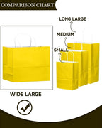 qiqee 100PCS Large Gift Bag with Handles Bulk 13"x4.5"x10" Gift Bags Bright Yellow Multiple Uses (32x11x25cm,Wide Large)