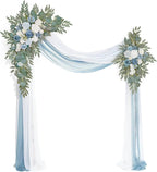 Artificial Arch Flowers Kit(Pack of 4),2Pcs Artificial Flower Arch Decor, 2Pcs Drapes, Ceremony and Reception Background Rose Decoration, Grayish Blue Floral Outdoor Party Decor
