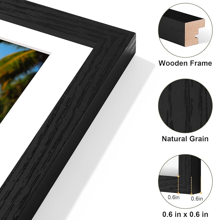 Vittanly 8x20 Collage Picture Frame, Displays 4Pcs 4x6 Pictures with Mat, Picture Frames Collage Wall Decor for Horizontal or Vertical Display, Black, 1 Pack